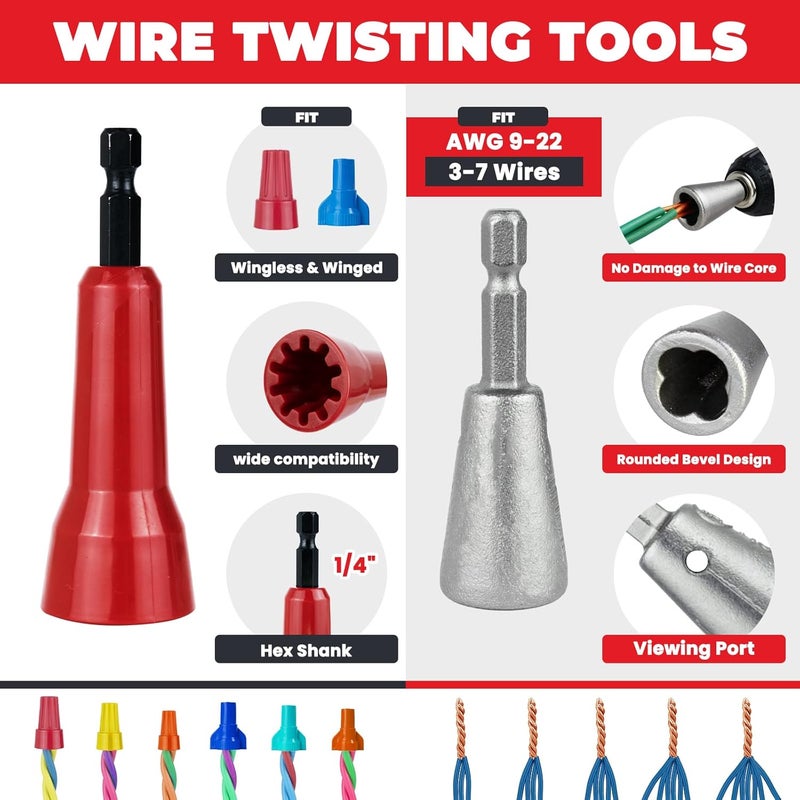 Noxtren 6PCS Wire Twister Tool for Drill with Bit Holder Keychain, Wire Nut Twister for Drill with 1/4" Hex Shank – Professional Electrician Tools for 9–22 AWG Wire Connector Twisting - Image 4